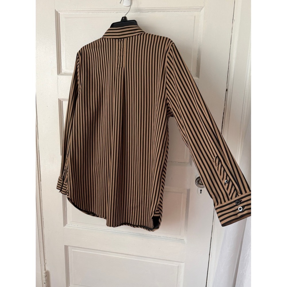 Chico's No Iron Chic Stretch Button Down Shirt Tan Black Diagonal Stripe Office - Picture 5 of 15